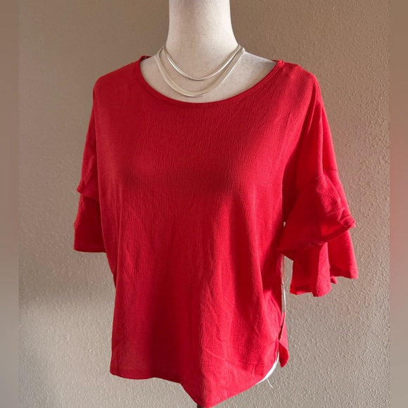 Red ruffle sleeve blouse - Picture 1 of 5